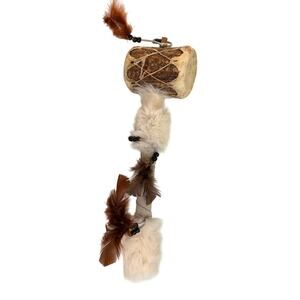 Handmade Monacan Indian Native American Hand Drum 14" Shaker Beaded Fur Feather